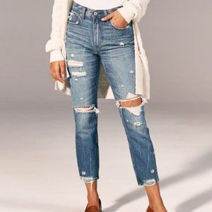 A&F Mom Jean High Waisted Distressed Vintage Wash